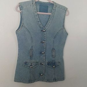 Denim Vest, taylored fit soft classic blue retro 5 button w/belt loops Sz M/L